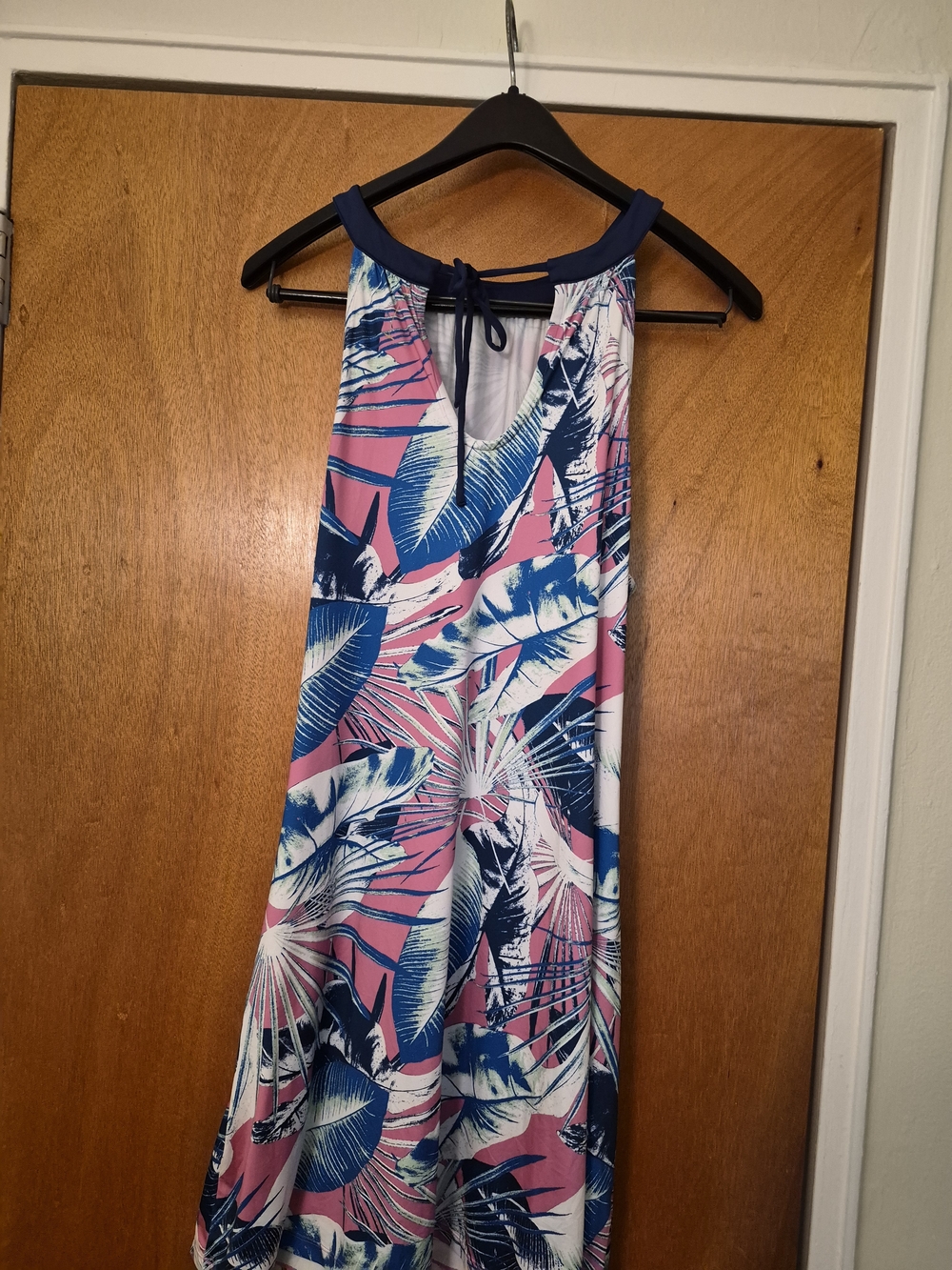 Pink and Navy Tropical A-Line Sundress Reel Legends Sz L